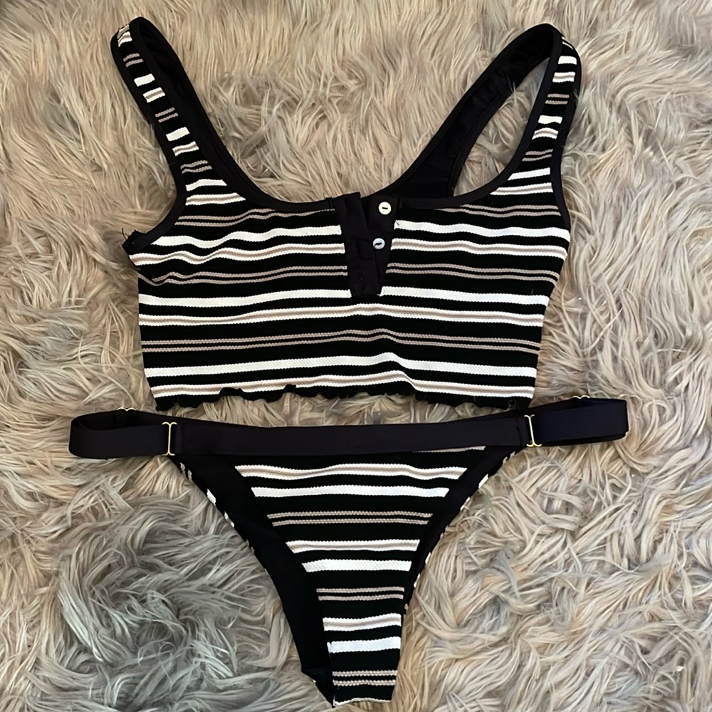 Beach Bunny Swimwear Striped Crop Top and Bikini Bottom